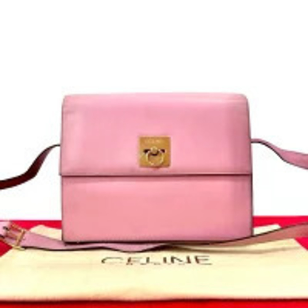 Celine Leather Shoulder Pouch Clutch Sacoche Pink